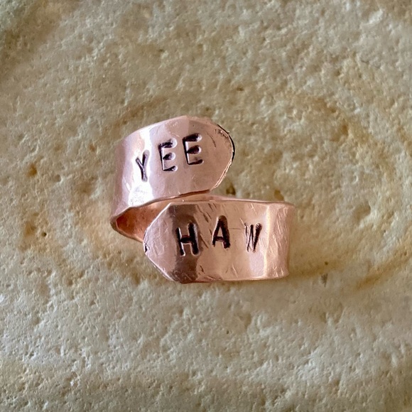 ARTISAN YEE HAW Ring Hammered Copper Stamped Hand Crafted Unisex Size 10 1/2 - Picture 4 of 5